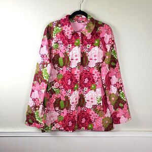 Women's London Fog Pink Rose Floral Reversible Winter Rain Coat Size Medium